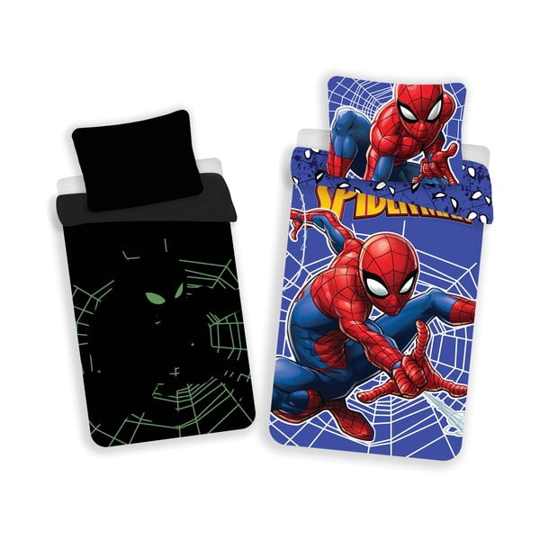 Punane-sinine puuvillane helendava efektiga laste voodipesu 140x200 cm Spider-man - Jerry Fabrics