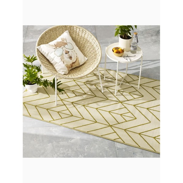 Beež ja kuldne kahepoolne õuevaip, mis on valmistatud taaskasutatud plastist , 90 x 150 cm Sydney - Fab Hab-image-3