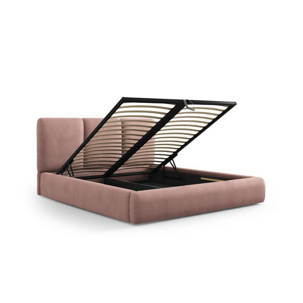 Heleroosa polsterdatud kaheinimese voodi koos voodipõhjaga ja panipaigaga 140x200cm Brody - Mazzini Beds-image-2