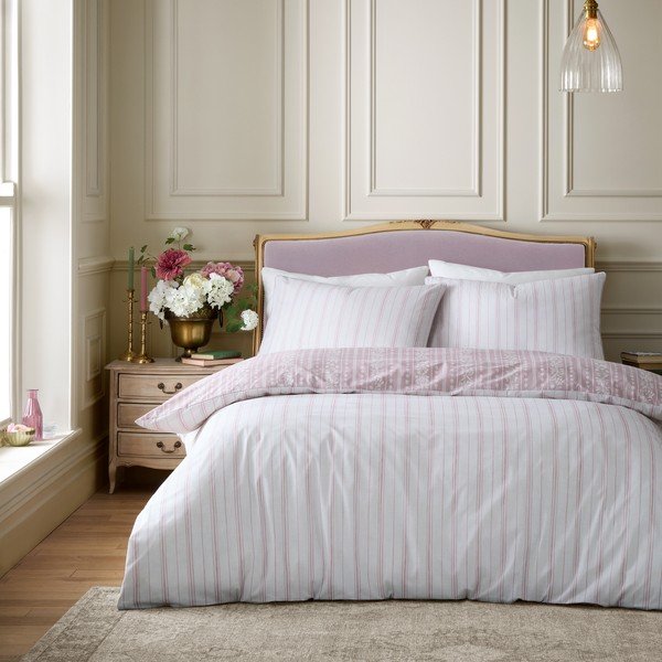 Valge-roosa laiendatud voodipesu 230x220 cm Regency Stripe - Catherine Lansfield-image-2