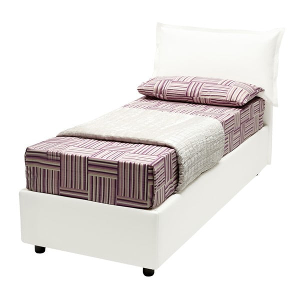 Bílá jednolůžková postel s úložným prostorem, matrací a potahem z koženky 13Casa Rose, 80 x 190 cm