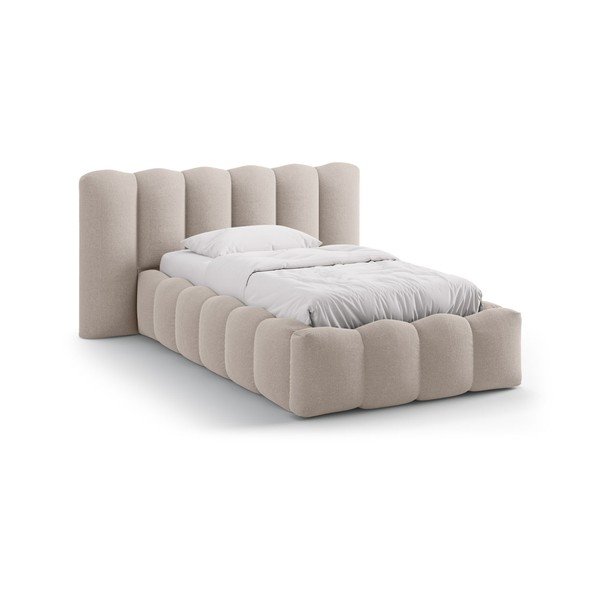 Helepruun polsterdatud üheinimesevoodi koos panipaiga ja voodipõhjaga 90x200 cm Lupine - Micadoni