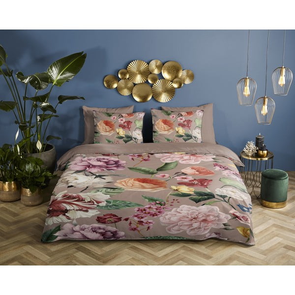 Hall-pruun pikendatud satiin-puuvillast voodipesu kaheinimesevoodile 240x220 cm Fiori - Descanso-image-1