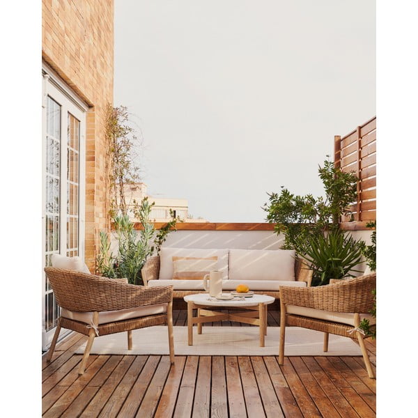 Eukalüptipuidust aiakomplekt 4-le inimesele kreem-puiduvärvi Pola - Kave Home-image-3