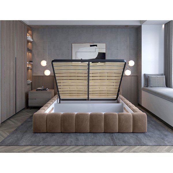 Helepruun polsterdatud kaheinimesevoodi koos panipaiga ja voodipõhjaga 180x200 cm Lamica - ELTAP-image-2