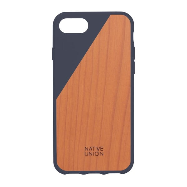 Tmavě modrý obal na mobilní telefon s dřevěným detailem pro iPhone 7 a 8 Native Union Clic Wooden