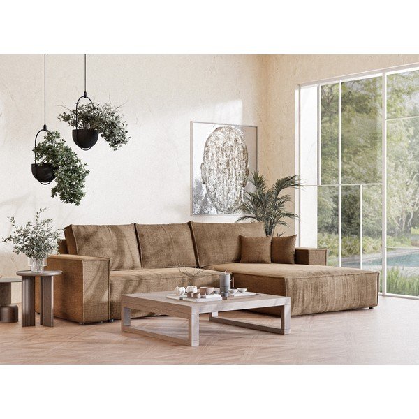 Helepruun šenilldiivanvoodi/panipaigaga nurgadiivan (parem nurk/diivanvoodiga) Maze - Maison de Rêve-image-1