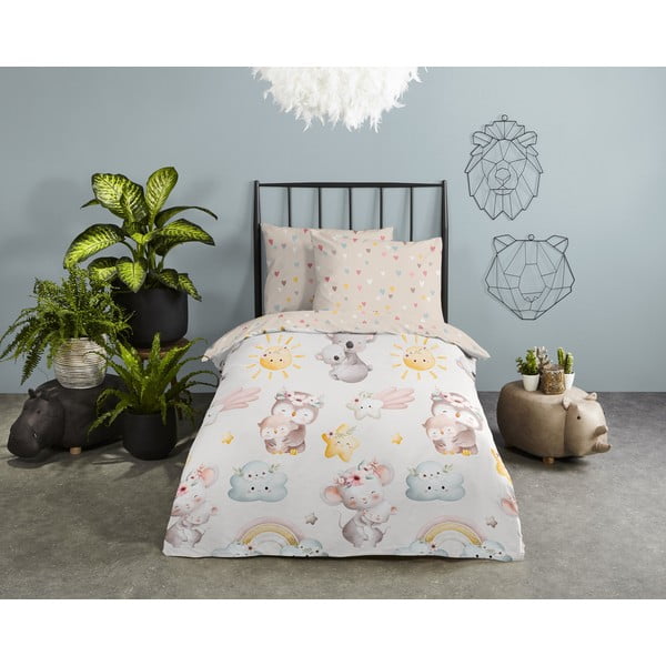 Pruun-beež puuvillane laste voodipesu üheinimesevoodile 140x200 cm Hugs - Good Morning-image-1