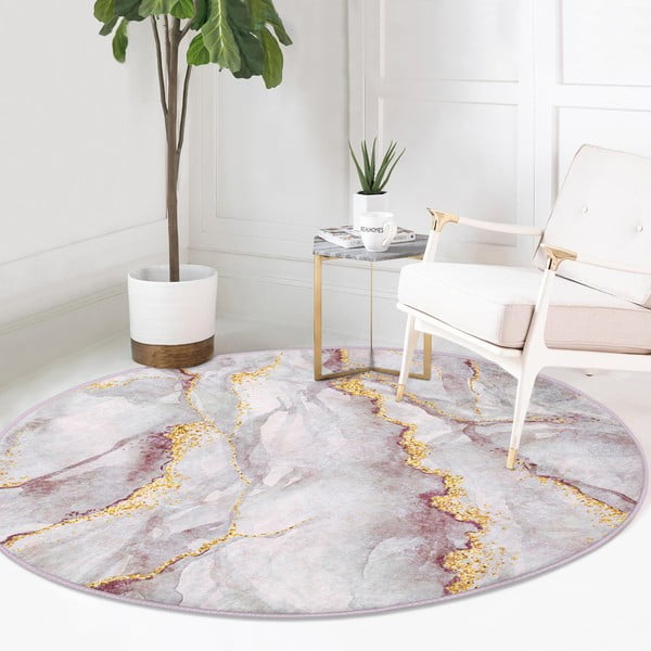 Heleroosa/kuldne pestav ümmargune vaip ø 120cm Marble – Mila Home-image-2