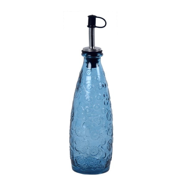Modrá skleněná láhev s nálevkou Ego Dekor Flora
