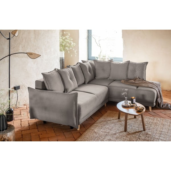 Helepruun velvetist nurgadiivanvoodi (parem nurk) Lazy Lukka - Miuform-image-1