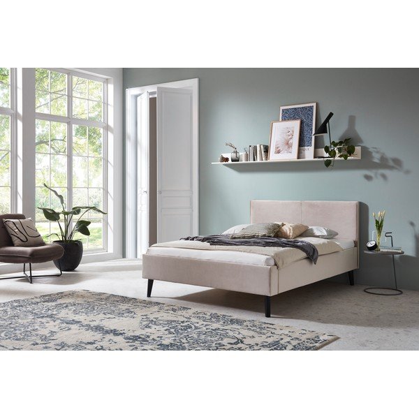 Beež polsterdatud kaheinimesevoodi 140x200 cm Leira - Meise Möbel-image-1