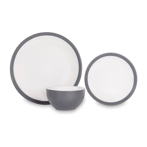12dílná sada nádobí z porcelánu s šedým okrajem Sabichi Noah