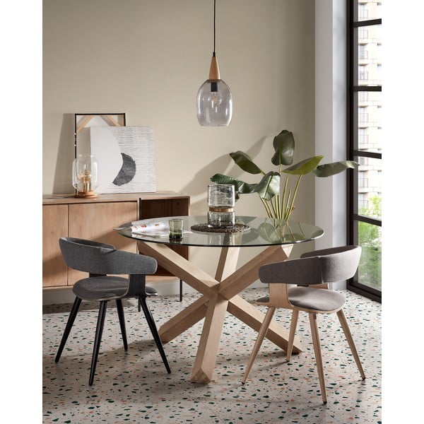 Tammepuust söögilaud klaasist lauaplaadiga , ø 120 cm Nori - Kave Home-image-1