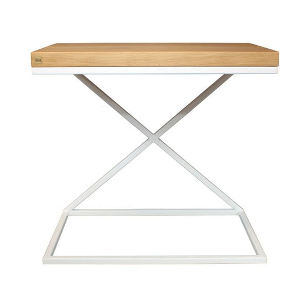 Bílý odkládací stolek s deskou z dubového dřeva take me HOME, 50 x 30 cm