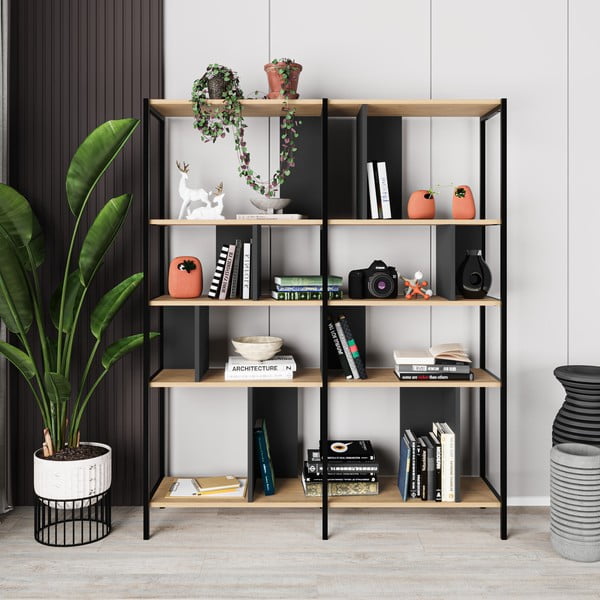 Tammedekooriga raamaturiiul must-puiduvärvi 144x175 cm Alabama - Marckeric-image-3