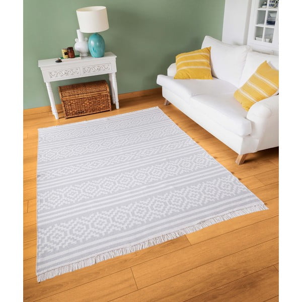 Hall ja valge puuvillane vaip , 80 x 150 cm Duo - Oyo home-image-1