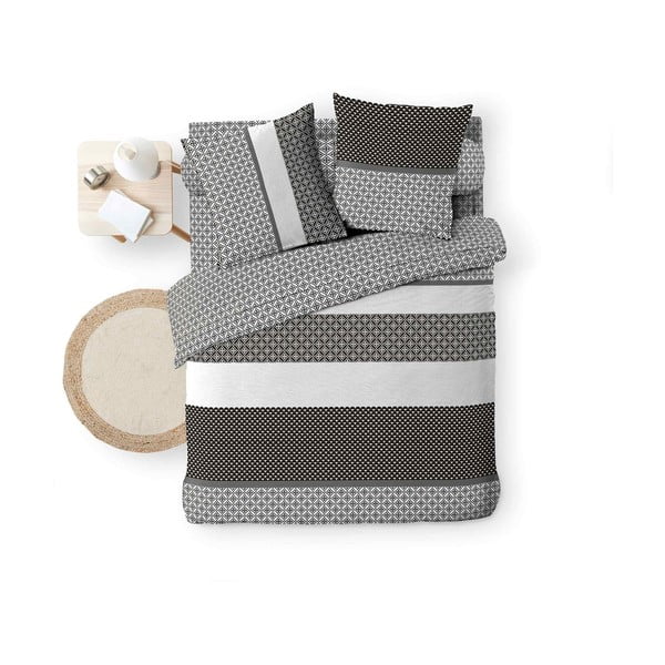 Mustvalge puuvillane kaheinimese voodipesu/pikendatud linaga, 6-osaline 240x220 cm Meiko - douceur d'intérieur-image-3