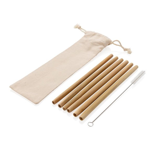 6-osaline bambusest kõrrede komplekt koos puhastusharja ja pakendiga - XD Collection
