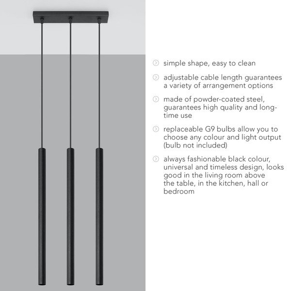 Must rippvalgusti, pikkus 30 cm Fideus - Sollux-image-4