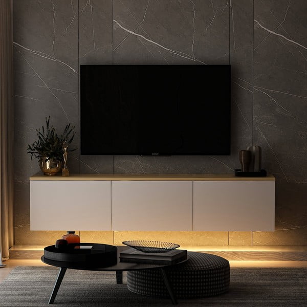 Valge tammespoonist TV-alus 160x35x32 cm Neon - Kalune Design-image-3