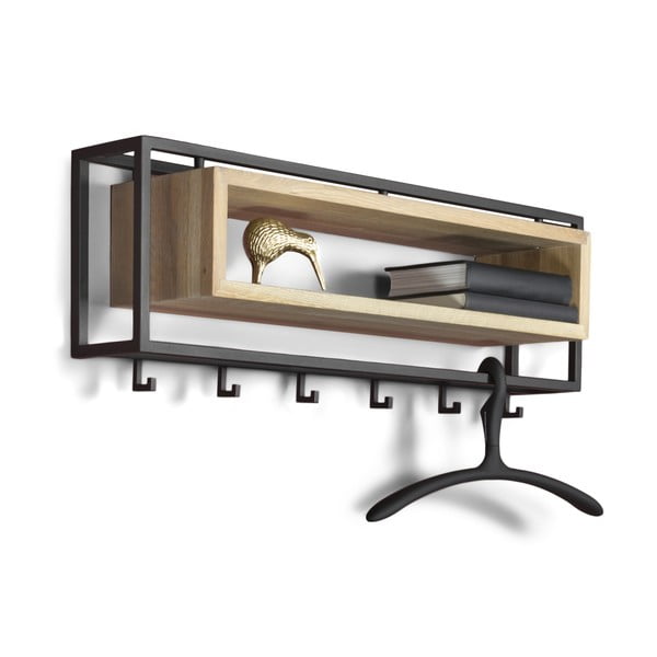 Must-puiduvärvi metallist seinanagi koos riiuliga School - Spinder Design-image-2