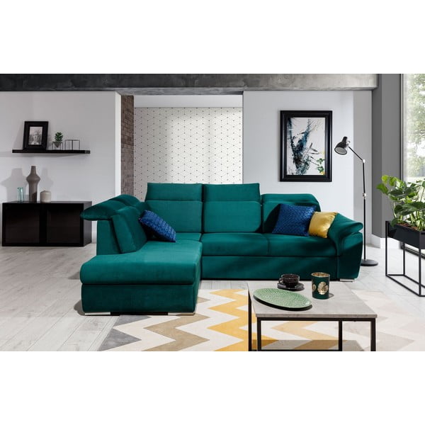 Roheline sametist lahtikäiv/sahtliga nurgadiivan (vasak nurk/L-kujuline) Loreto – ELTAP-image-1