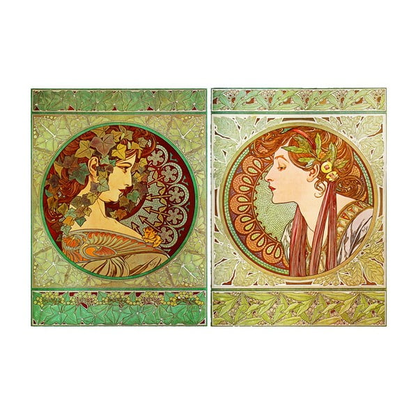 Sada 2 obrazů Ivy and Laurel od Alfonse Muchy, 40x55 cm