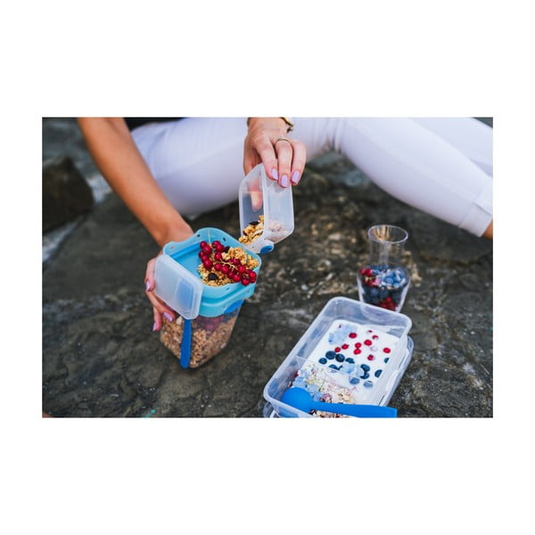 Sinine lõuna- ja suupistekarp koos söögiriistadega, , 650ml+230m Push&Push - Vialli Design-image-3