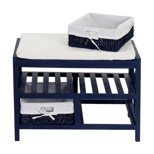 Modrý dřevěný botník s lavicí Mendler Shabby-image-2