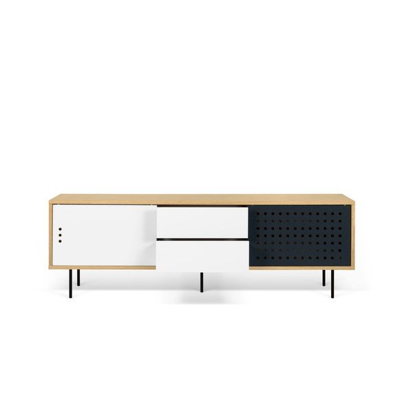 TV komoda v dekoru dubového dřeva s černobílými detaily TemaHome Dann Dots, délka 201 cm-image-1