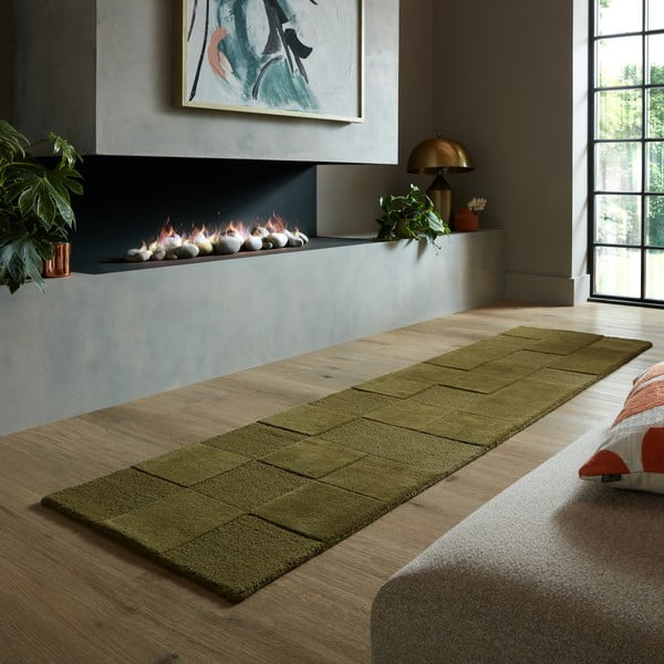 Khakivärvi käsitsi kootud villane vaip 60x230 cm Checkerboard - Flair Rugs-image-1