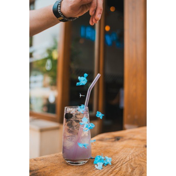 6 roosa klaasist joogipillide komplekt, pikkus 23 cm - Vialli Design-image-3