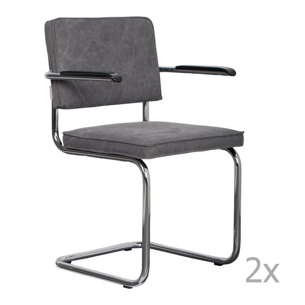 Sada 2 šedých židlí s područkami Zuiver Ridge Rib