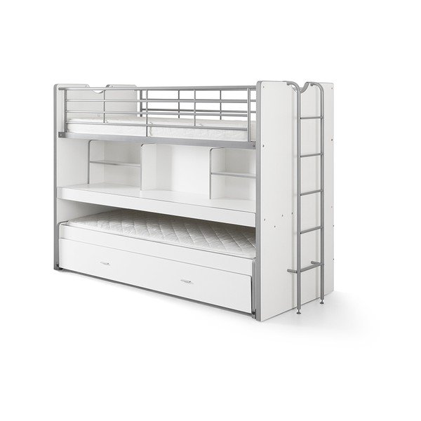 Valge nari/väljatõmmatava osaga lastevoodi koos voodipõhjaga koos hoiuruumiga 90x200 cm Bonny – Vipack