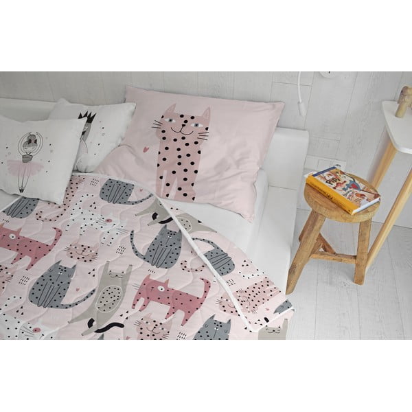 Roosa puuvill-satiinist teki ja padjapüüride komplekt 140x200 cm Meow Meow – Butter Kings-image-1