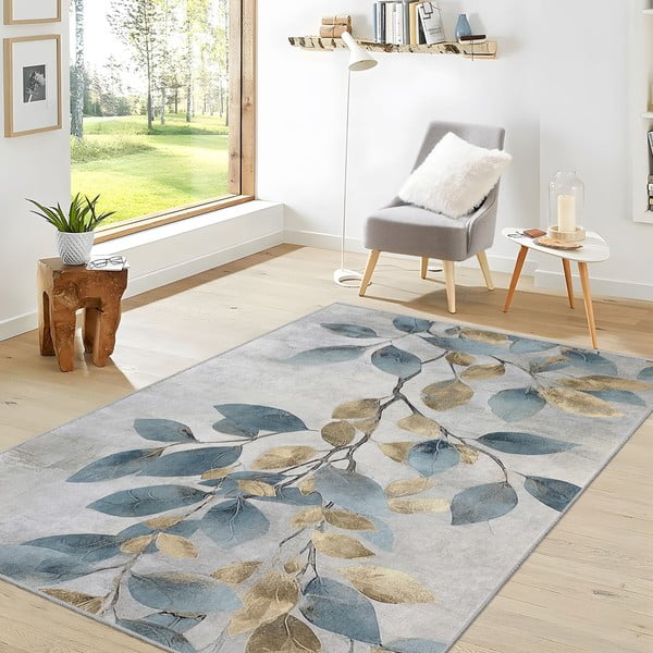 Helesinine-kuldne pestav vaip 160x230 cm Golden Leaves - Mila Home-image-2