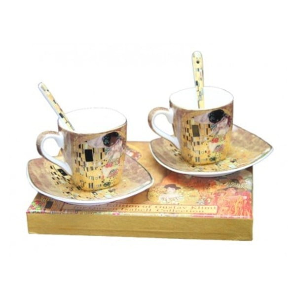 Sada 2 šálků s podšálky a lžičkami HOME ELEMENTS Klimt Espresso