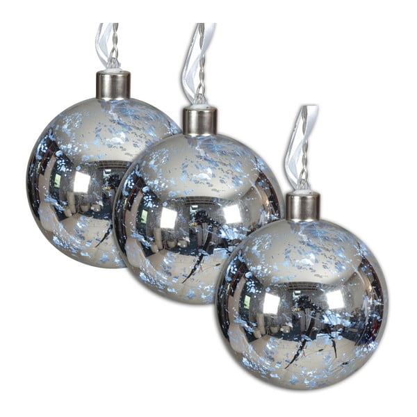 Sada 3 vánočních skleněných baněk stříbrné barvy s LED světly Naeve, Ø 13 cm