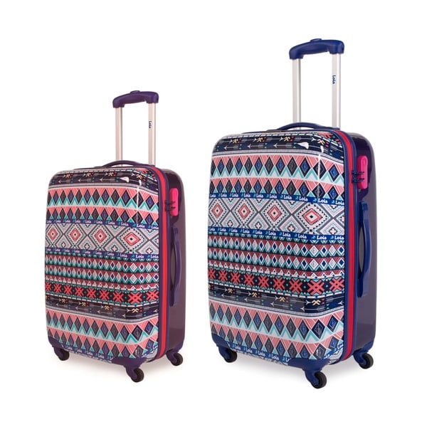 Sada 2 modrých cestovních kufrů s barevnými vzory Lois