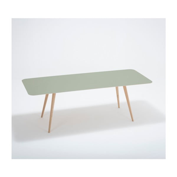 Jídelní stůl z masivního dubového dřeva se zelenou deskou Gazzda Linn, 220 x 90 cm