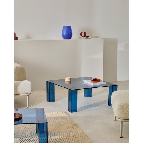 Sinine klaasist diivanilaud 85x85 cm Adularia - Kave Home-image-1