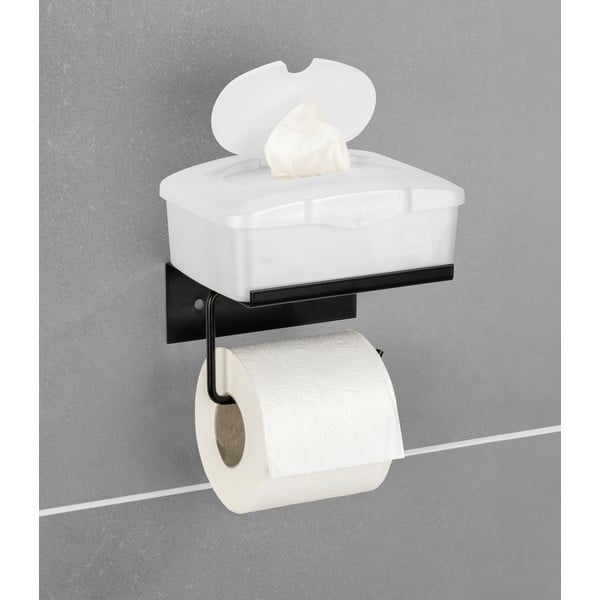 Must isekinnituv metallist WC-paberi hoidja koos riiuliga Desulo - Wenko-image-1
