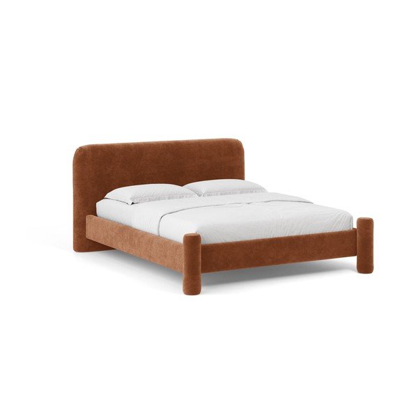 Polsterdatud kaheinimesevoodi liistudest raamiga 140x200 cm terrakota värvi Vera - Micadoni