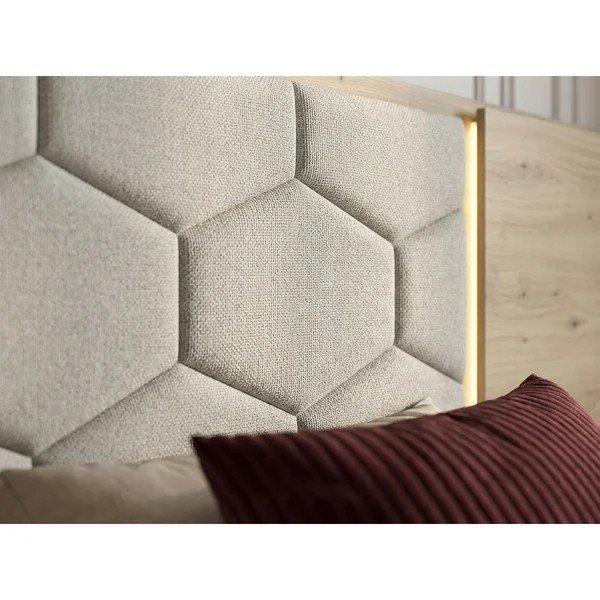 Beež polsterdatud/puitlaastplaadist kaheinimesevoodi panipaigaga ja liistudest raamiga 180x200 cm Palmeraie - Bobochic Paris-image-3