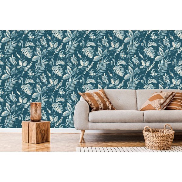 Fliistapeet 10 m x 53 cm Blue Leaves – Vavex-image-1