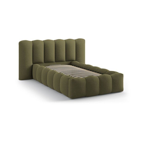Khaki värvi polsterdatud üheinimesevoodi koos panipaiga ja voodipõhjaga 90x200 cm Lupine - Micadoni-image-2