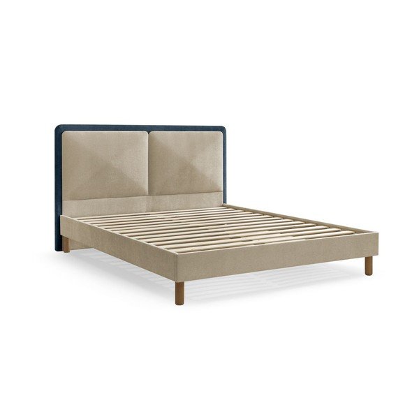 Sinine/beež polsterdatud kaheinimesevoodi liistudest raamiga 140x190 cm Mara - Bobochic Paris