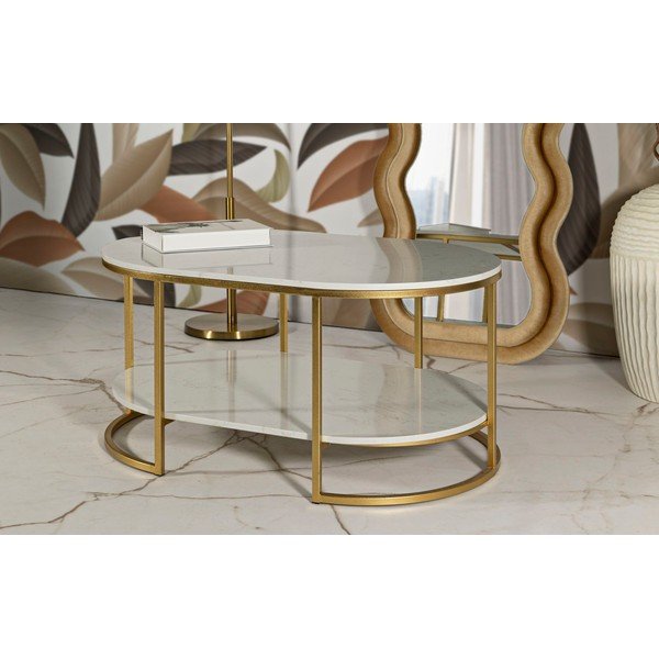 Valge/kuldne diivanilaud marmorist pealispinnaga 60x90 cm Izmir - Mauro Ferretti-image-1