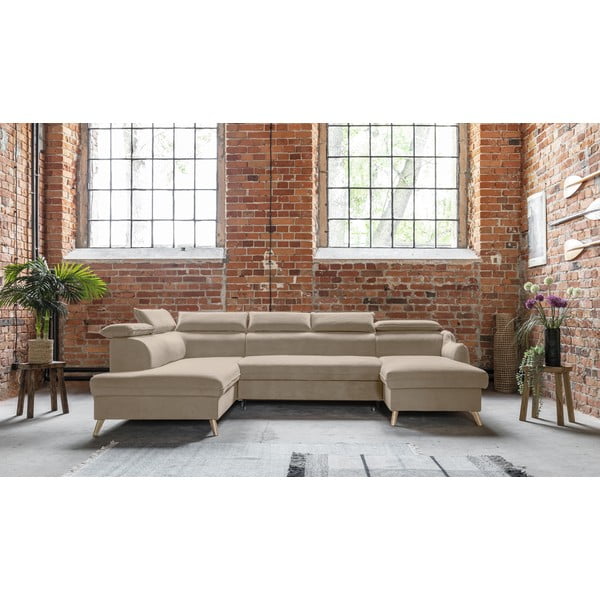 Beež sametist U-kujuline nurgadiivan (vasak nurk) Sweet Harmony - Miuform-image-1